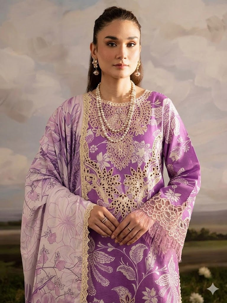 NUREH Luxury Printed 3PC Suit with Embroidery