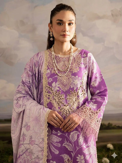NUREH Luxury Printed 3PC Suit with Embroidery