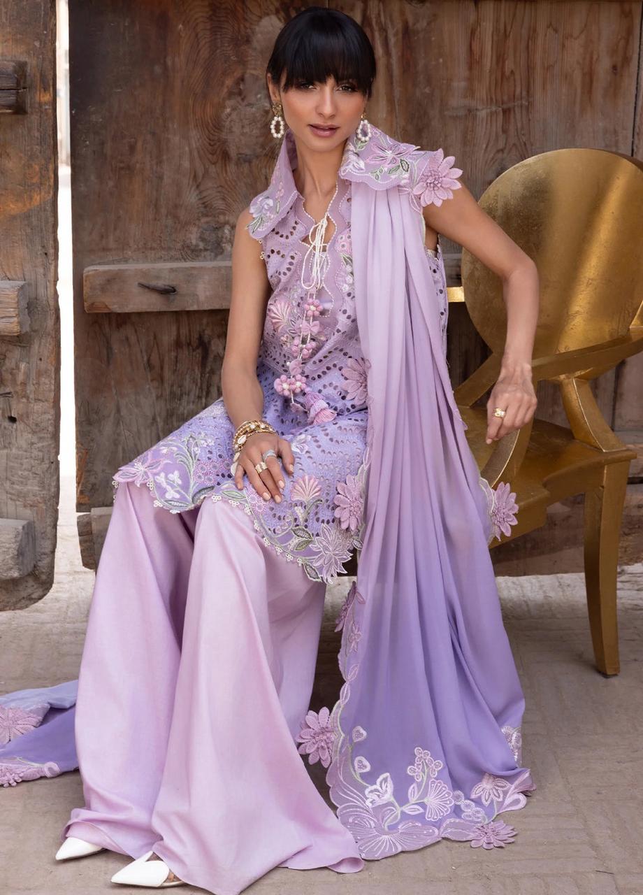 Crimson Tie & Dye Swiss Lawn 3 Piece Suit with Schiffli Embroidery & Georgette Chiffon Dupatta