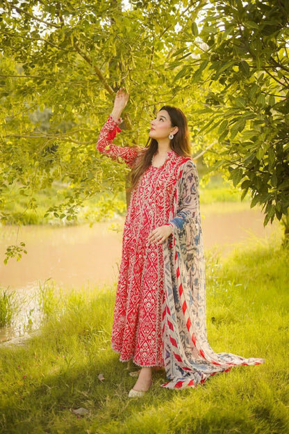 ANEELA’S 3PC Lawn & Chiffon Suit