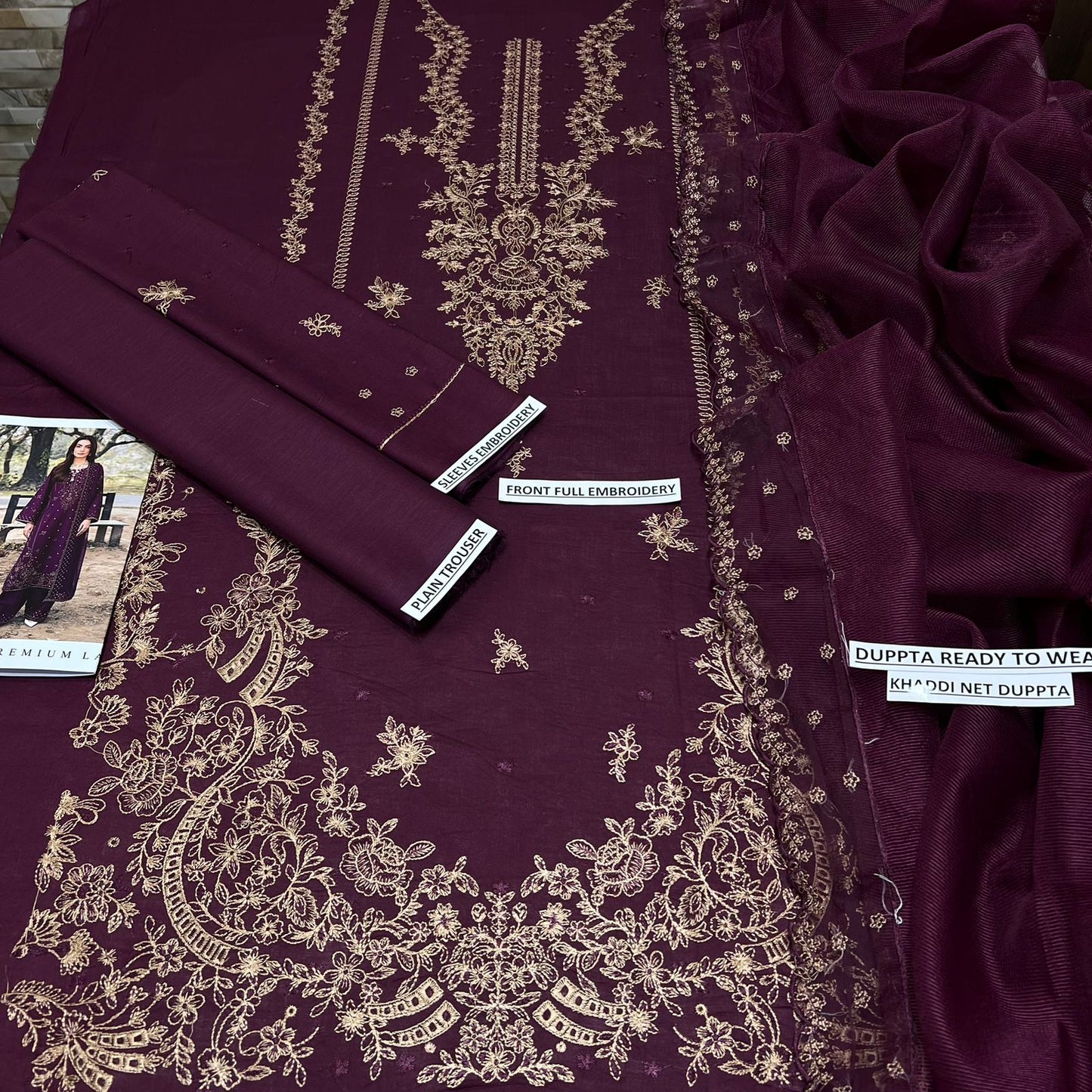 BATIK Premium Lawn 3PC Suit Heavy Embroidered Khadi Net Dupatta Dress