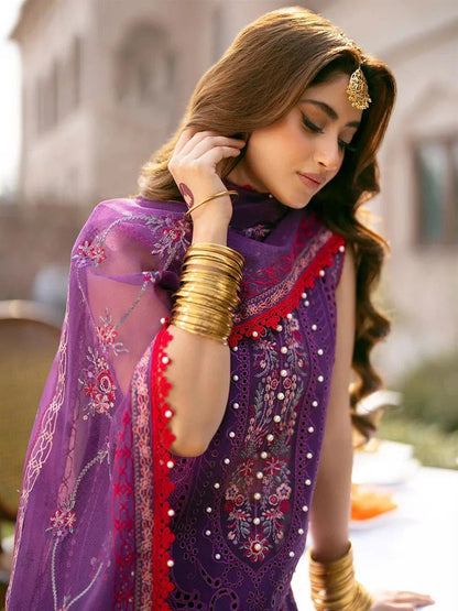 Bin Ilyas Lawn Premium Unstitched 3 Piece Suit with Heavy Chikankari Embroidery & Net Dupatta