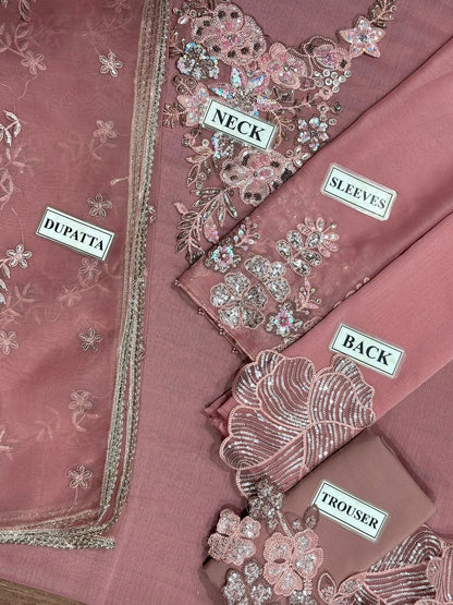 Iznik Chiffon Organza Malai 3 Piece Suit with Heavy Adda Work