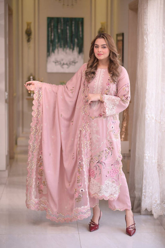 Aneela’s Luxury Lawn Chikankari Unstitched 3 Piece Suit with Khaddi Net Dupatta