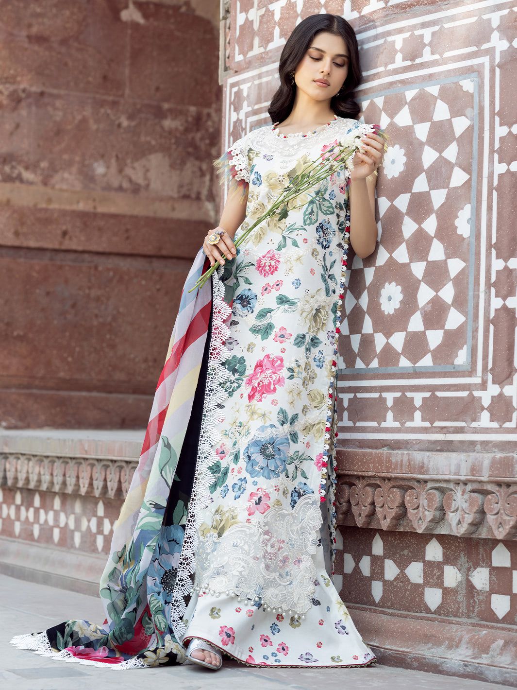 Bin Ilyas Lawn 3 Piece Suit with Chikankari Embroidery & Chiffon Dupatta
