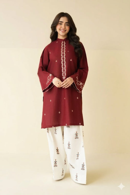 Embroidered Shirt with Patch Trouser 2PC Suit