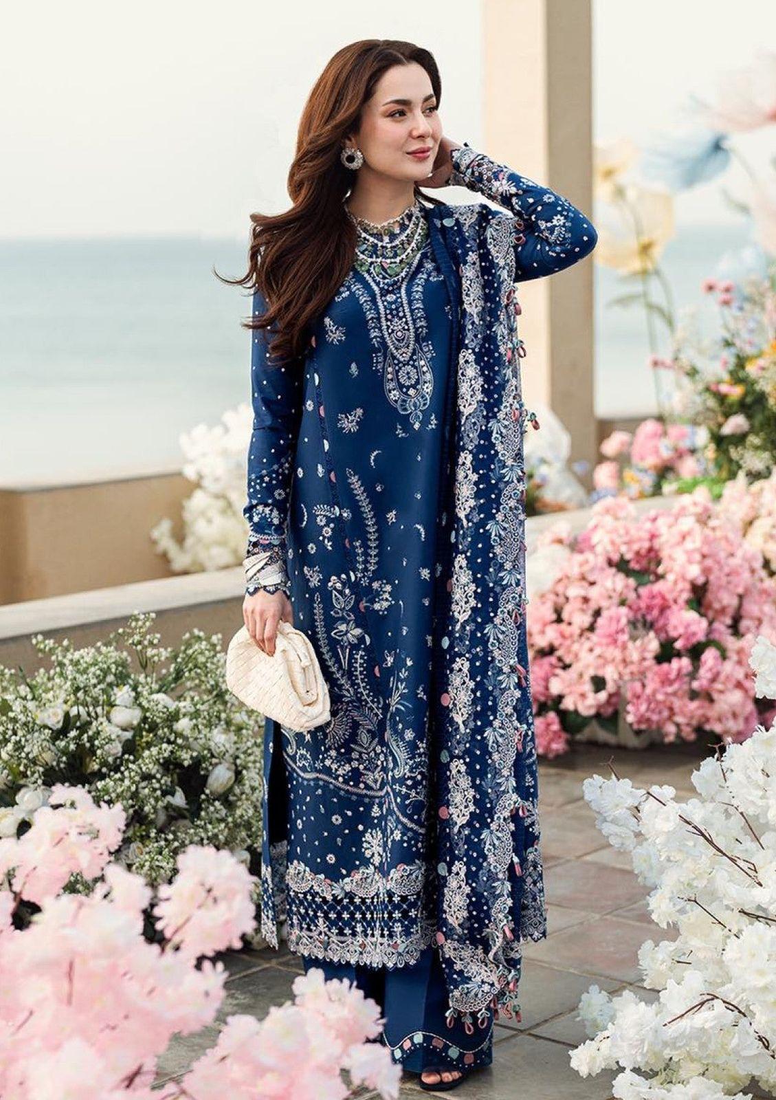 BRAND: QALAMKAR  Unstitched Luxury Chikankari Embroidered Lawn Cotton 3PC with Organza Dupatta