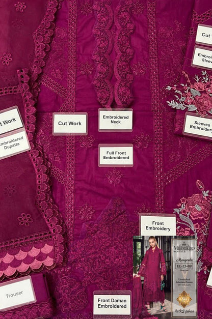 Marai.B Cotton Chikankari Heavy Embroidered 3 Piece Suit with Organza Dupatta