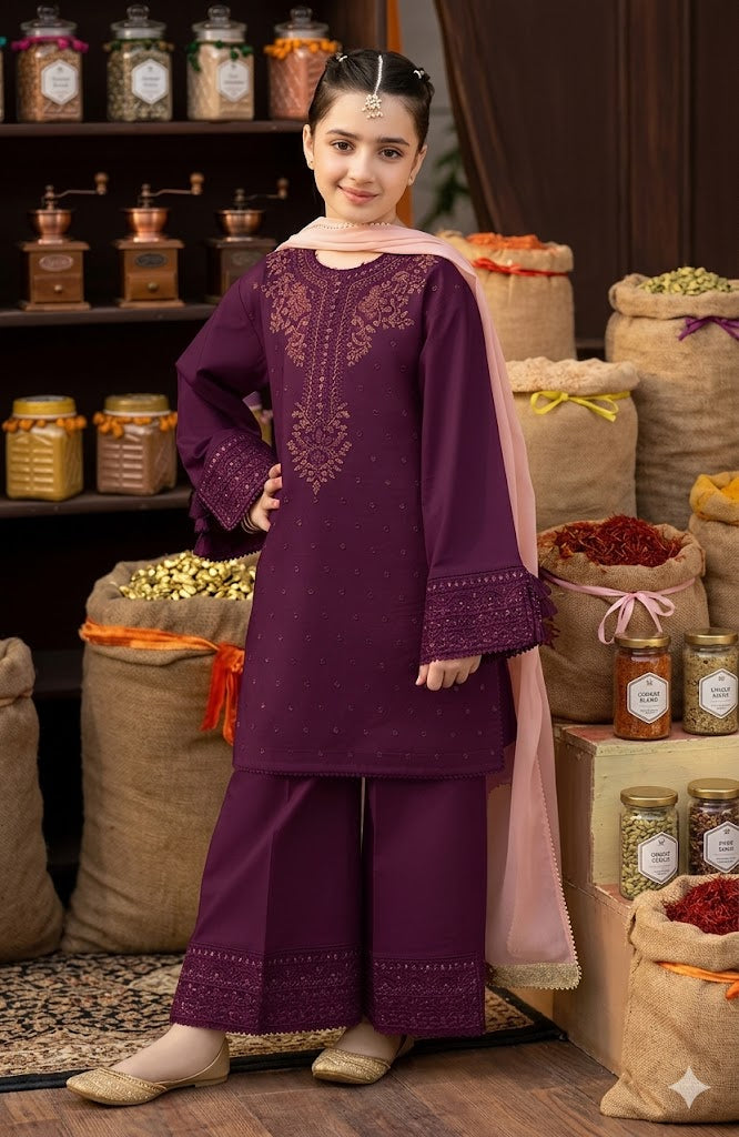 Premium Embroidered Kids Lawn 3PCs Suit