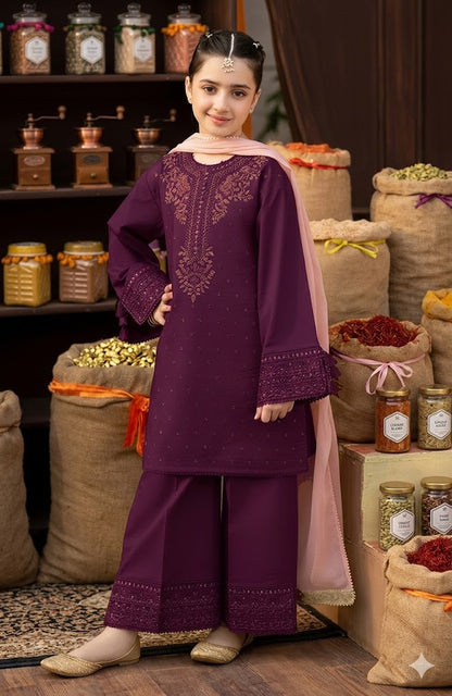 Premium Embroidered Kids Lawn 3PCs Suit