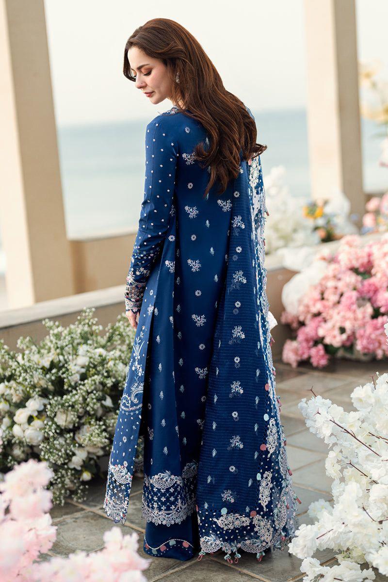 BRAND: QALAMKAR  Unstitched Luxury Chikankari Embroidered Lawn Cotton 3PC with Organza Dupatta