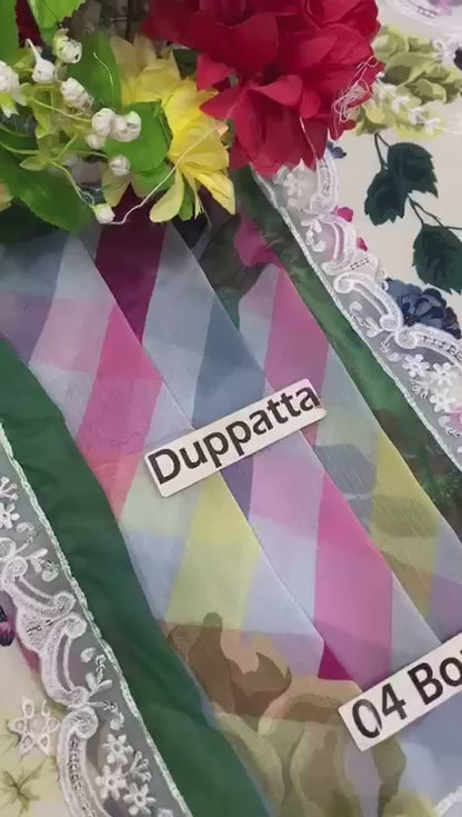 Bin Ilyas Lawn 3 Piece Suit with Chikankari Embroidery & Chiffon Dupatta